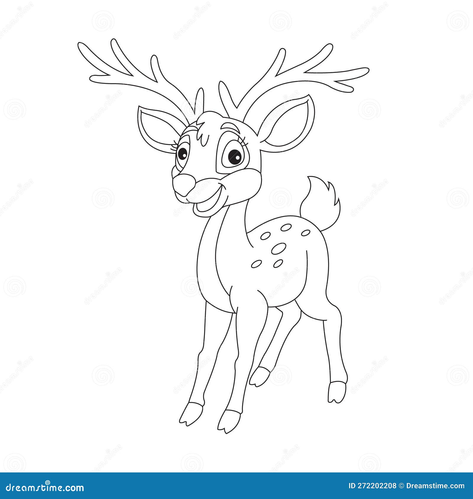 Cute deer coloring page for kids animal outline reindeer coloring book cartoon vector illustration stock vector