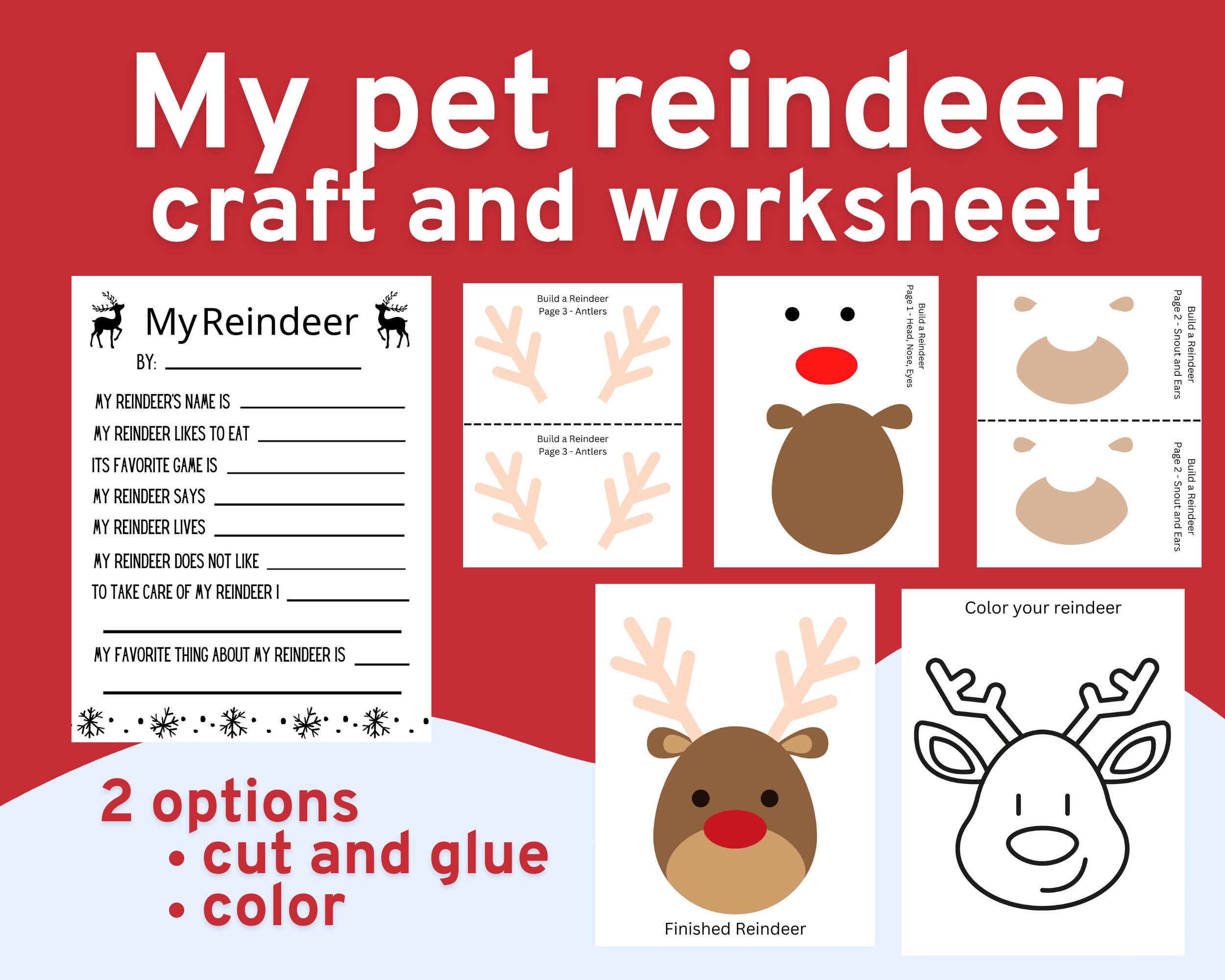 My pet reindeer cut and glue craft coloring page fill in worksheet