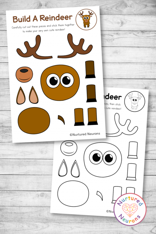 Cute build a reindeer craft cut and paste activity for kids