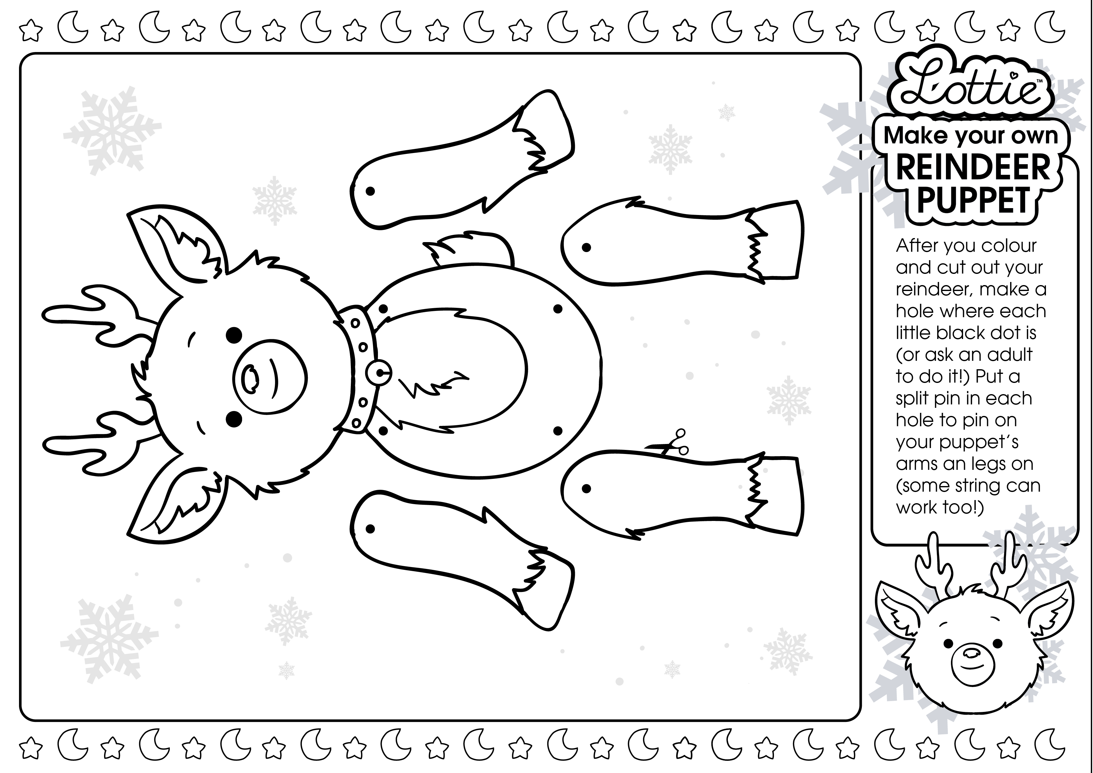 Reindeer puppet colouring sheet