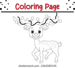 Cute christmas deer coloring page children stock vector royalty free