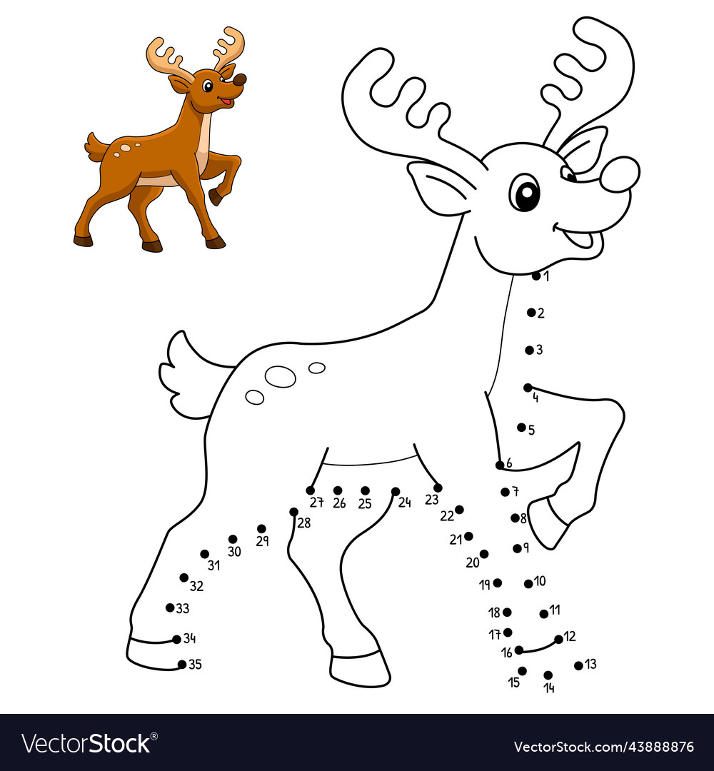 Dot to christmas reindeer coloring page royalty free vector