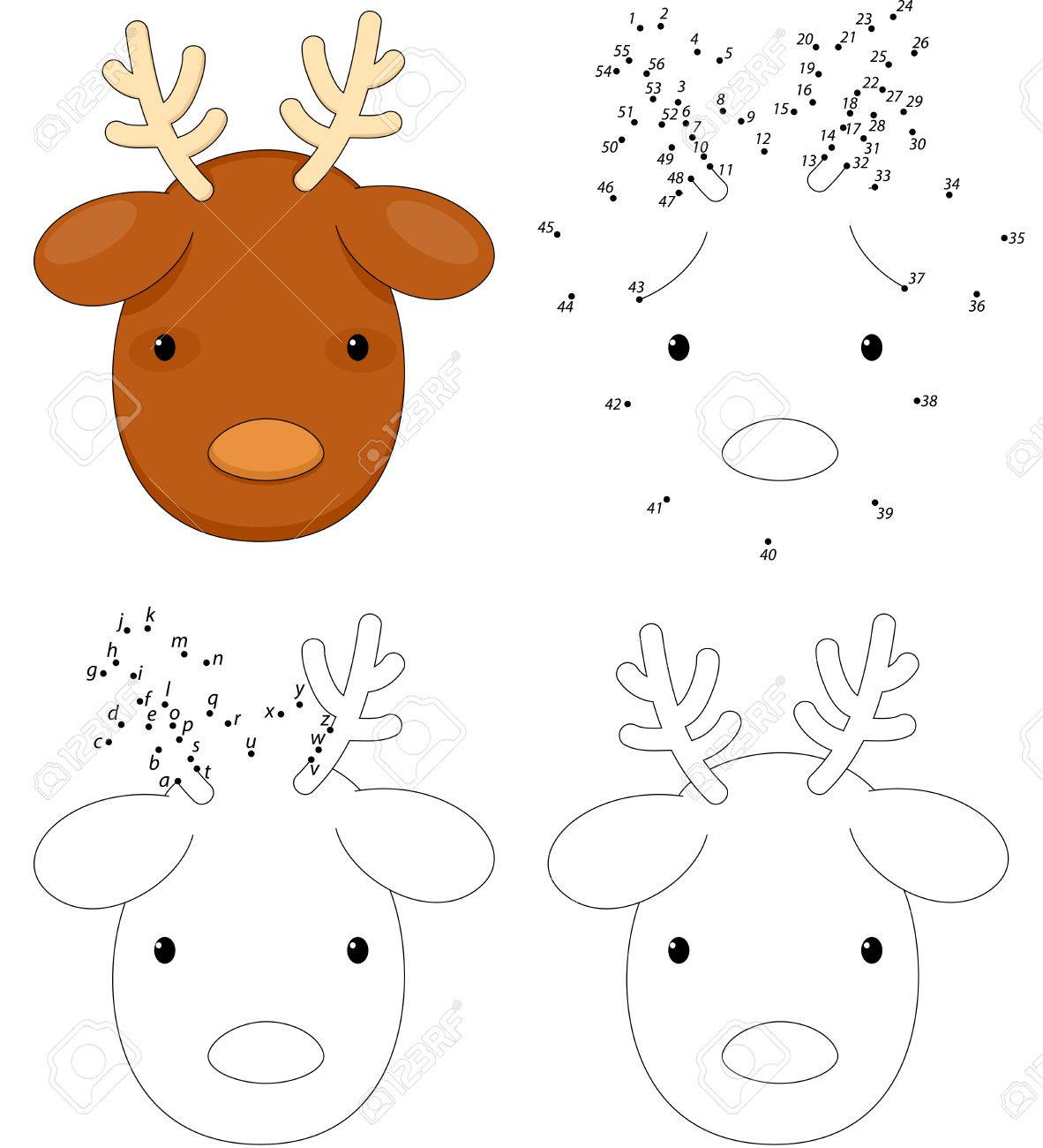Christmas cartoon reindeer coloring book and dot to dot educational game for kids royalty free svg cliparts vectors and stock illustration image