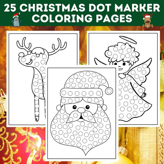 Kids christmas dot marker coloring pages santa claus reindeer xmas kids printable christmas kids coloring book instant download