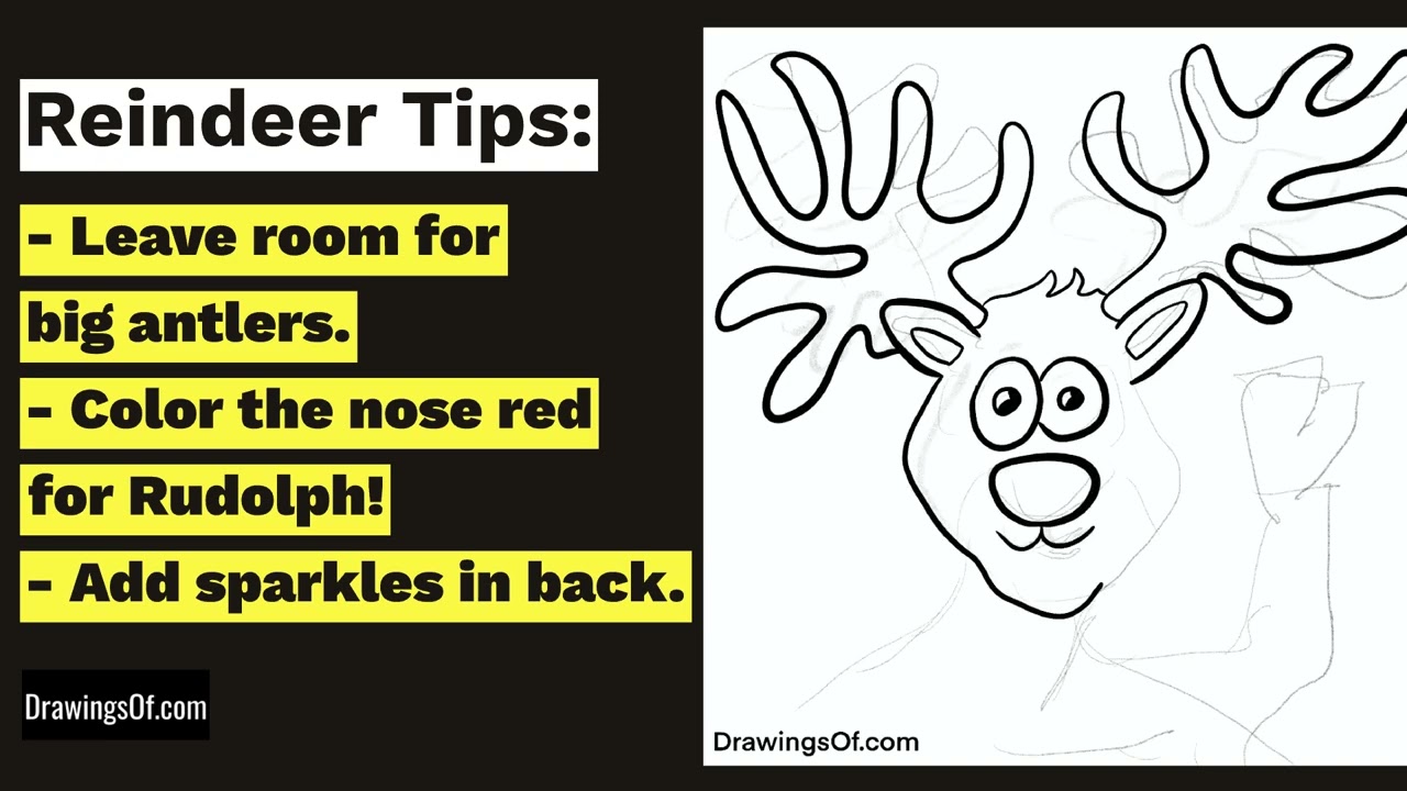 Reindeer drawing cute easy cartoon instructions