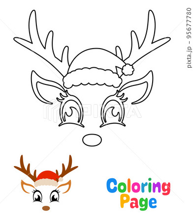 Coloring page with reindeer face for kids