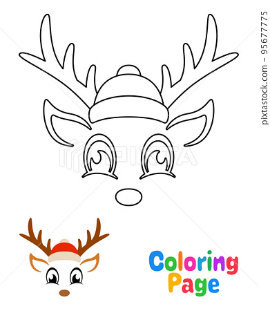 Coloring page with reindeer face for kids