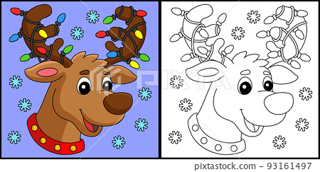 Christmas reindeer head coloring page illustration