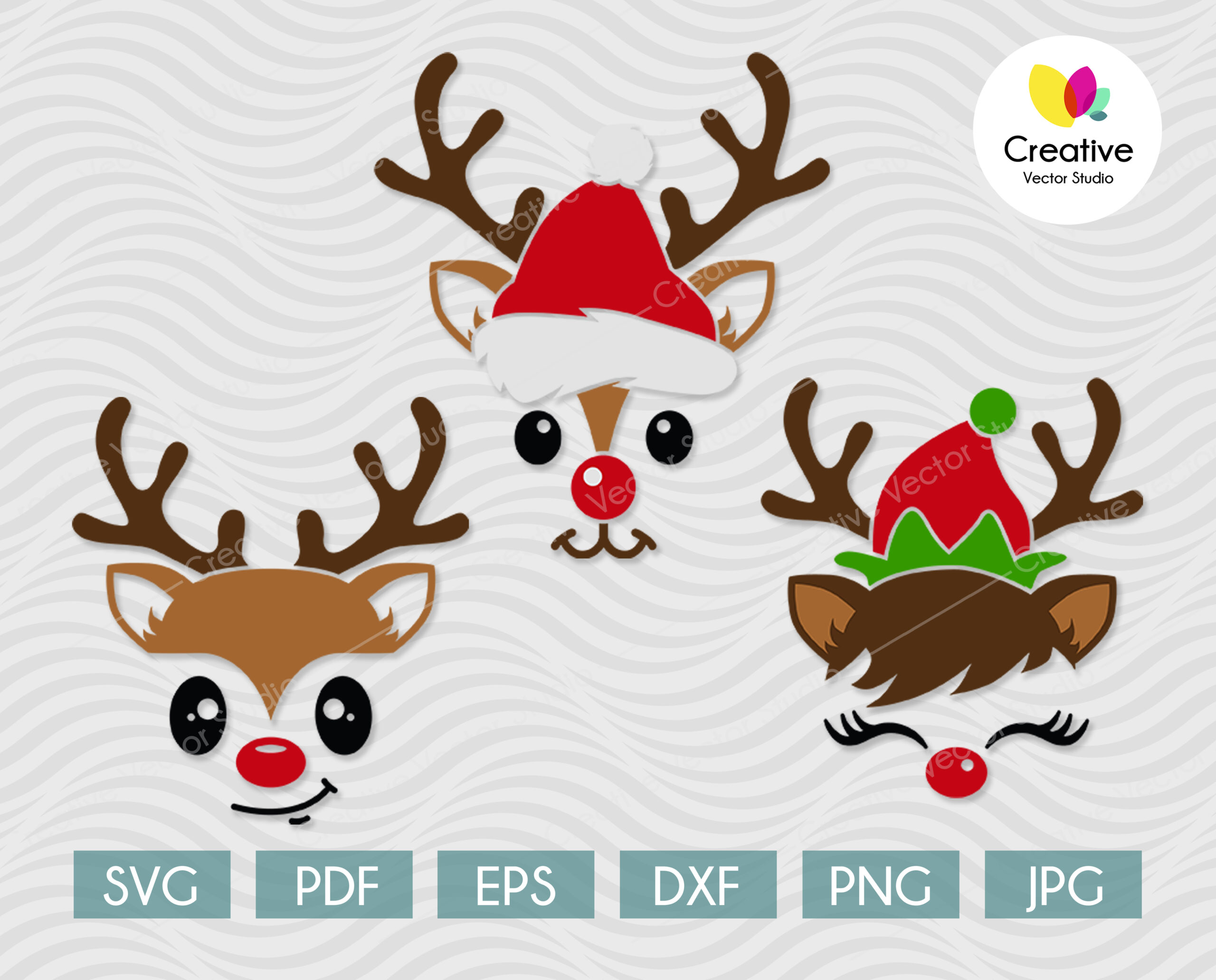 Christmas reindeer faces svg bundle