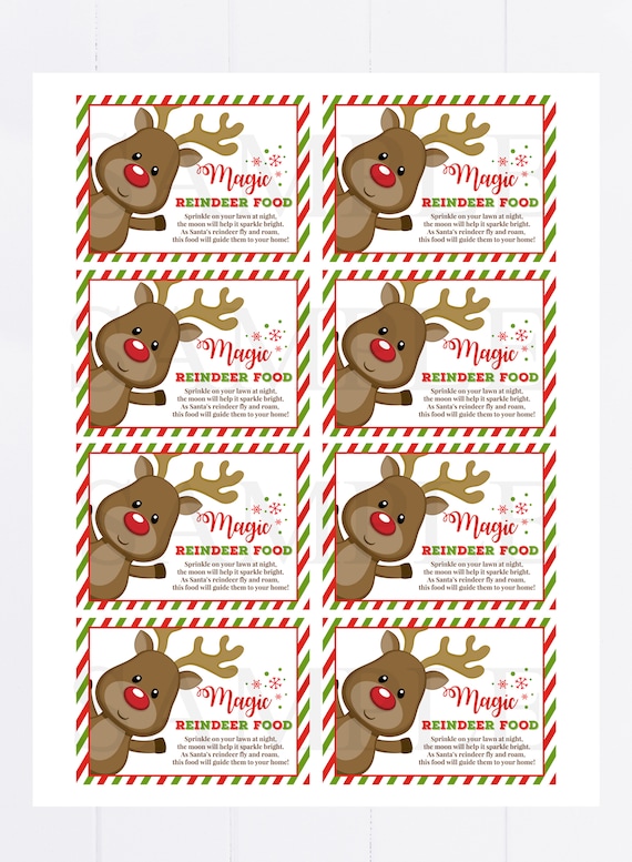 Magic reindeer food tags printable kids christmas tag diy class school gift labels digital pdf jpg instant download