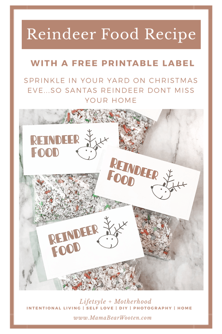 Diy reindeer food recipe with a free printable label