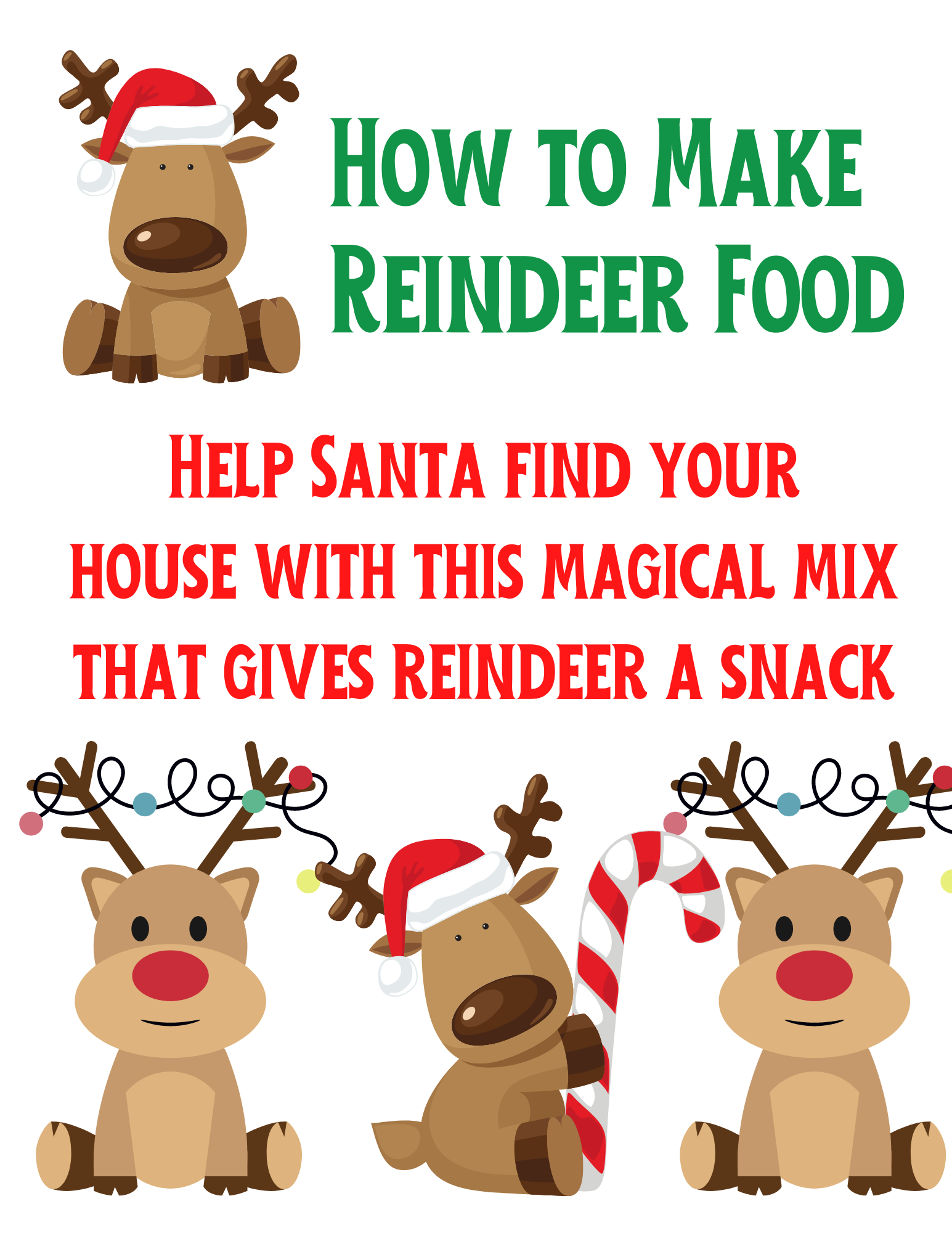 Free magic reindeer food printable recipe topper