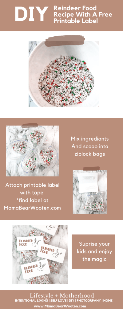 Diy reindeer food recipe with a free printable label