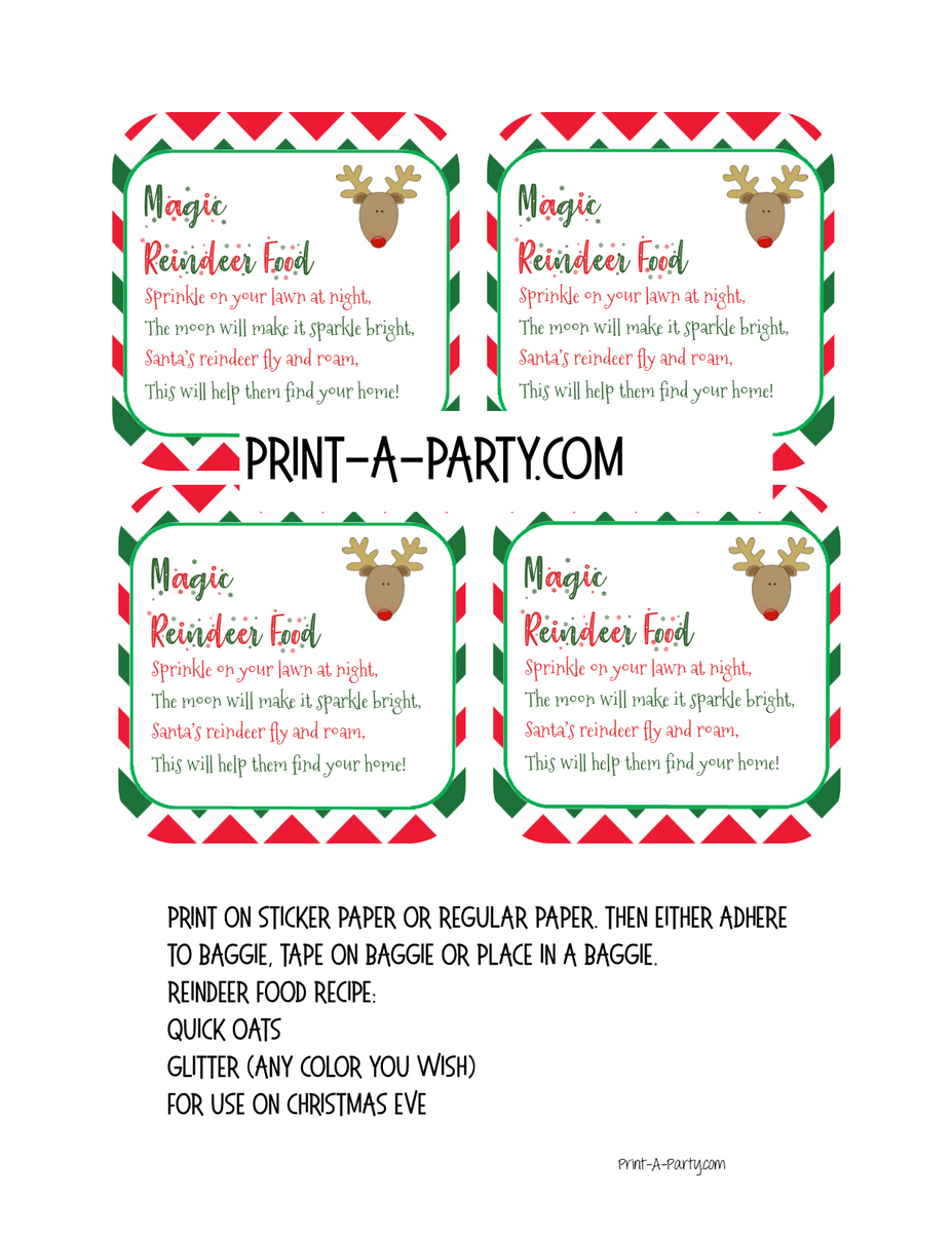 Magic reindeer food kit labels recipe instant download â printaparty
