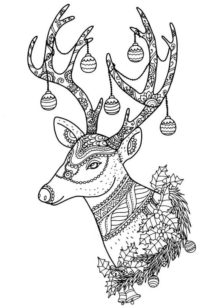 Christmas reindeer design coloring pages for adults