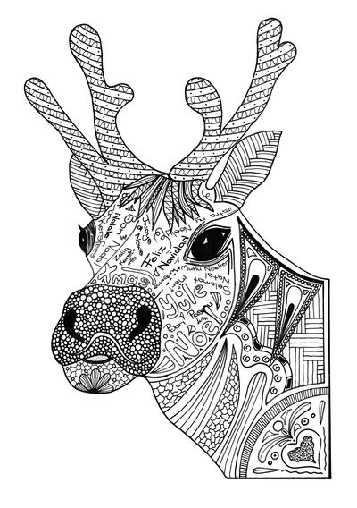Christmas reindeer adult coloring page