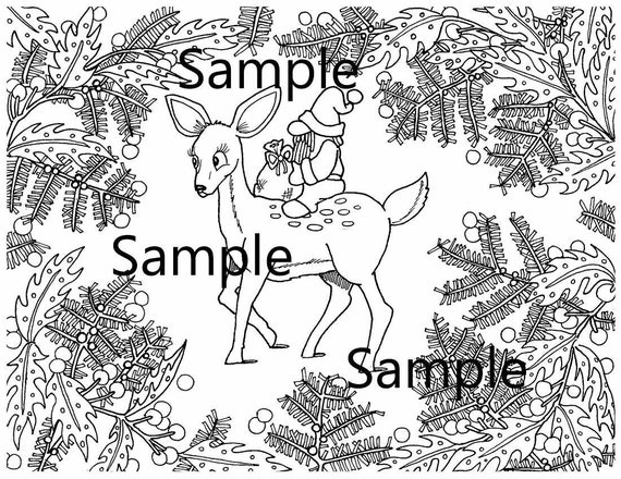 Christmas gnome deer coloring page instant download printable coloring sheet