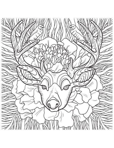 Premium vector reindeer pattern hand drawn sketch illustration for adult coloring book