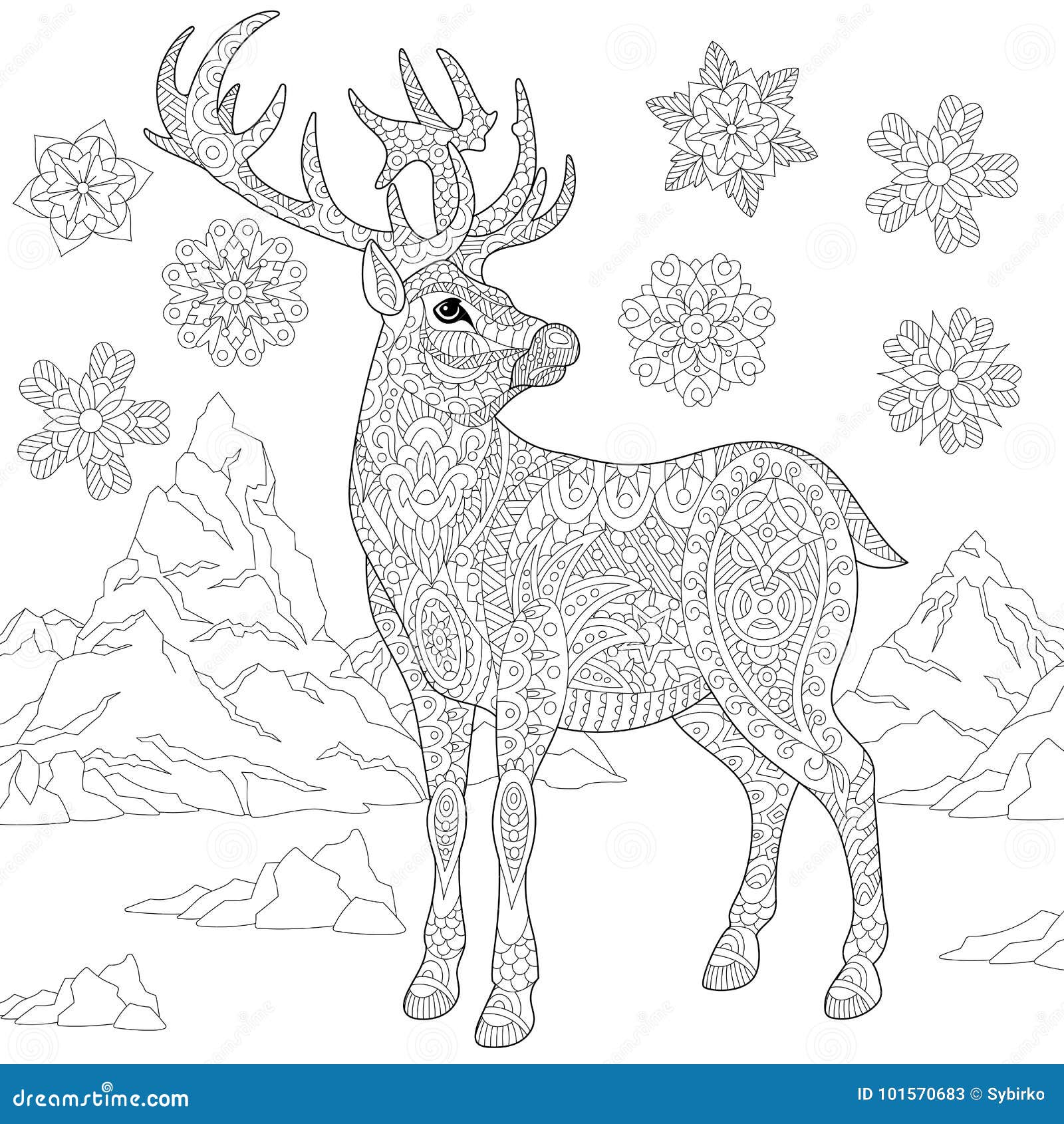 Zentangle stylized reindeer and snow stock vector
