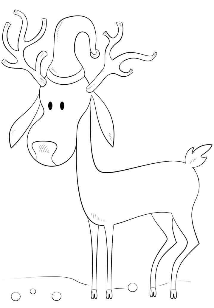 Reindeer with santa hat coloring page