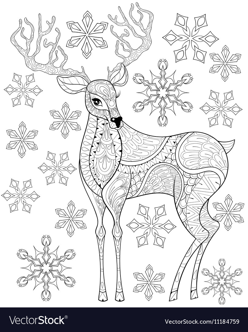 Entangle christmas reindeer on snowflakes vector image