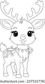 Reindeer with christmas lights drawing illustrations vectors