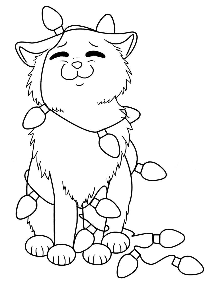 Cute cat and christmas lights coloring page