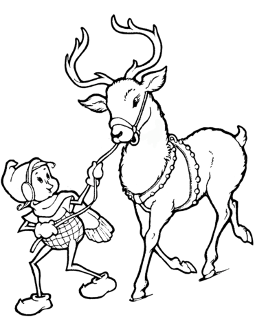 Christmas elf and reindeer coloring page free printable coloring pages