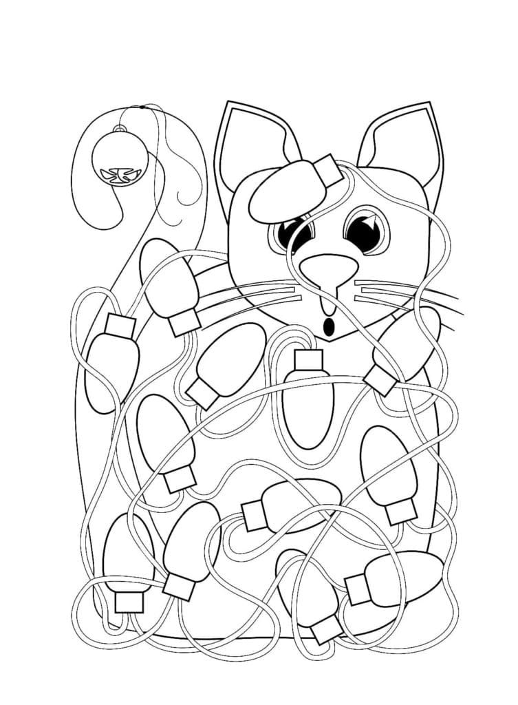 Cute reindeer and christmas lights coloring page
