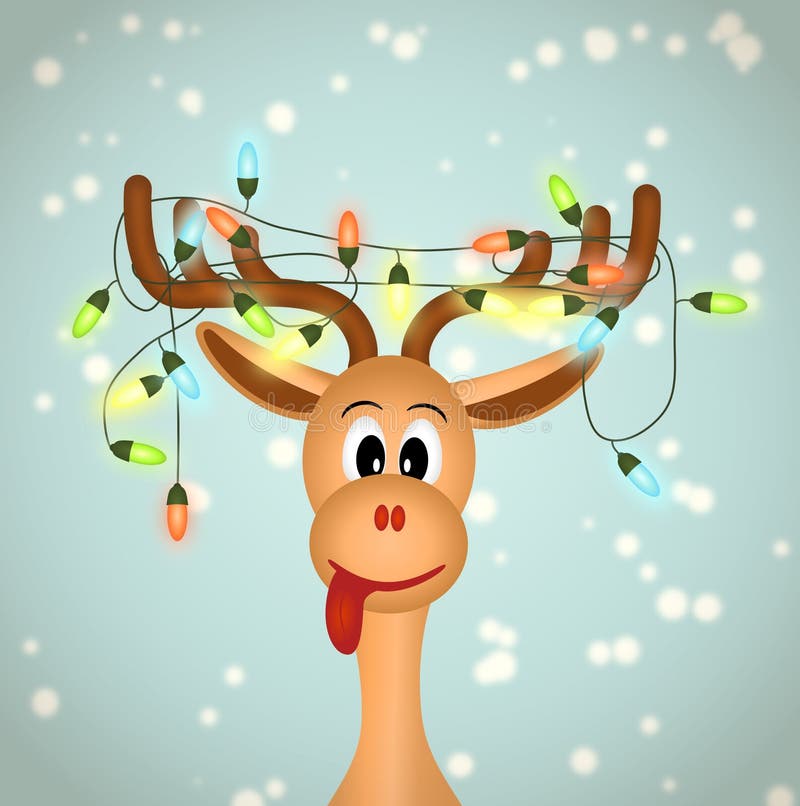 Funny reindeer with christmas lights stock vector