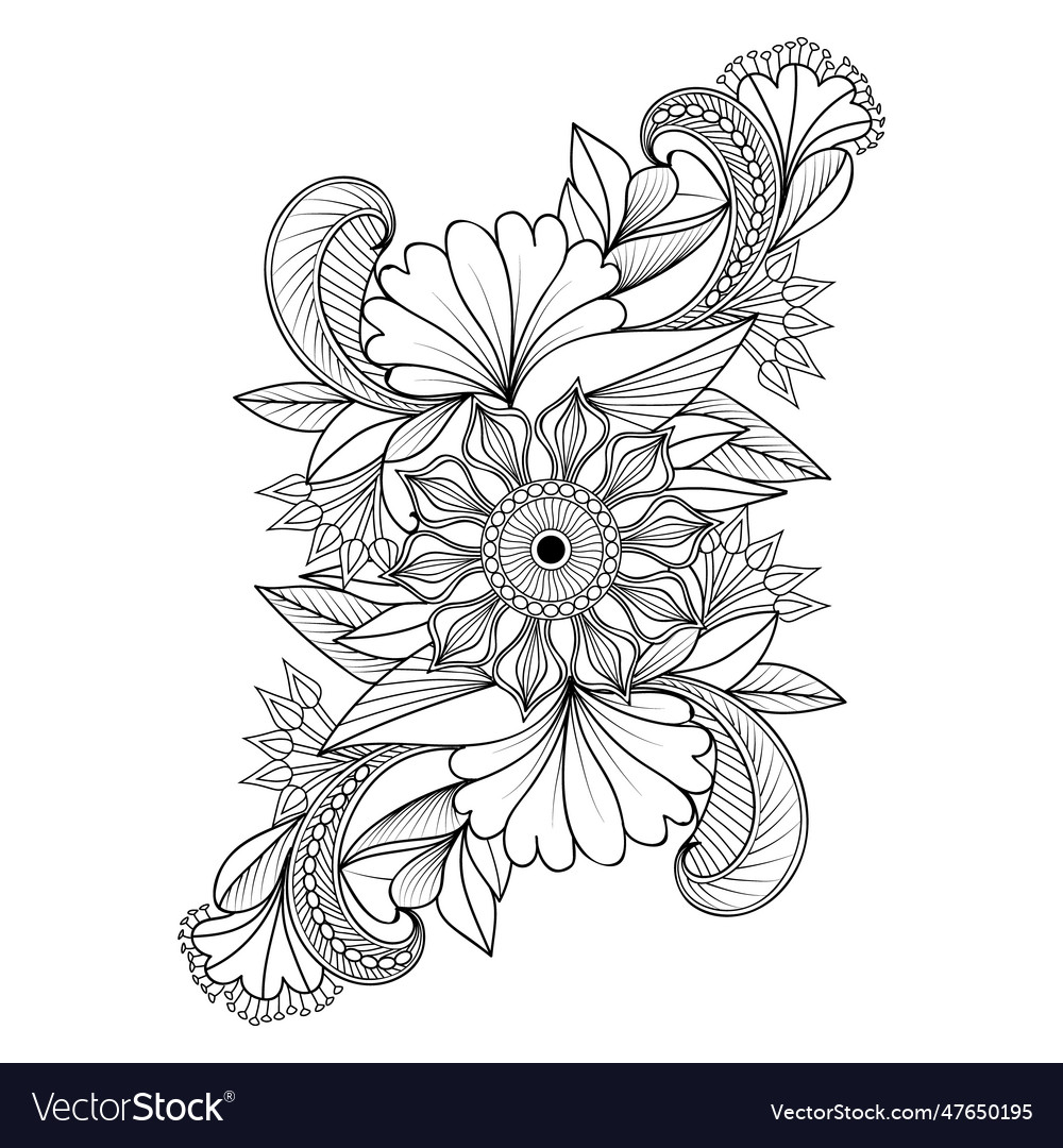 Relaxation flower coloring pages for adults vector image
