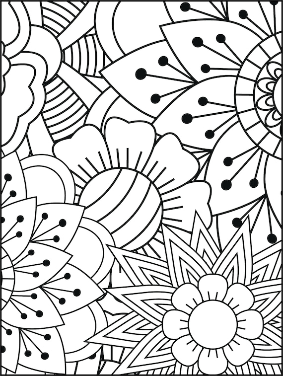 Relaxing coloring pages flowers vol pages
