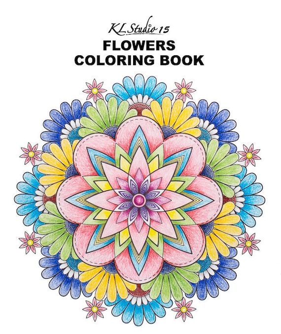 Adult coloring book flowers coloring pages instant download relax flowers mandala design to color for adult to print and color