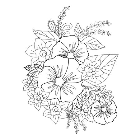 Flower coloring book page for adults and children vector illustration flower cluster drawing relaxation flower coloring pages for adults detailed flower coloring pages