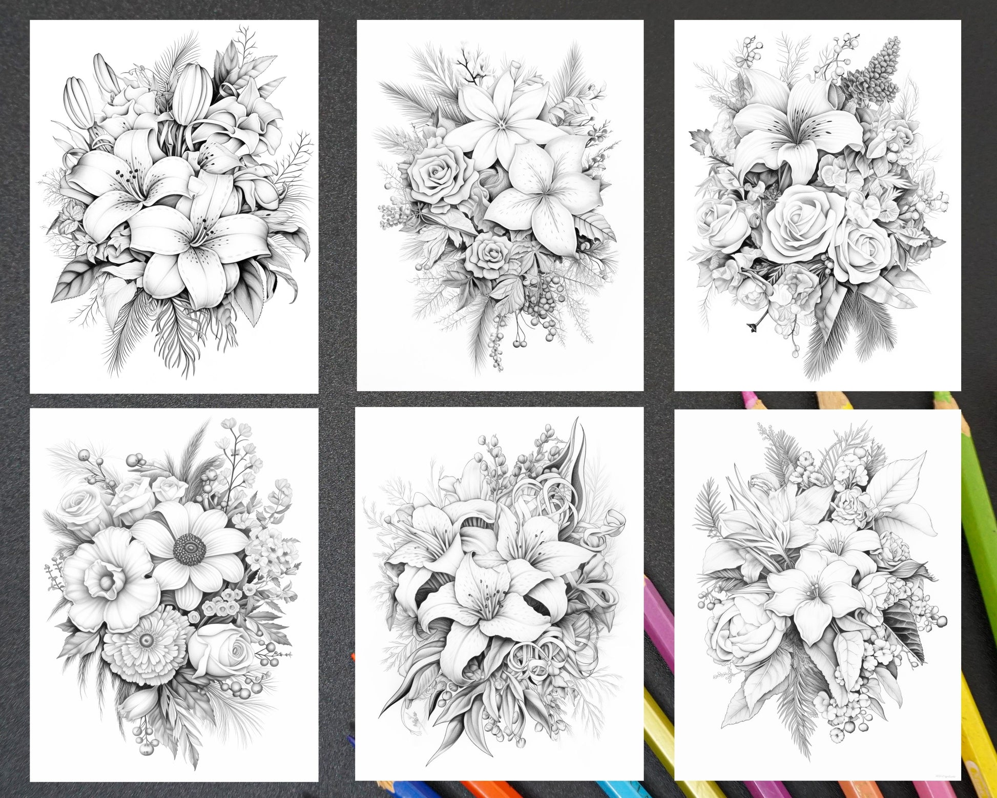 Christmas flowers grayscale coloring pages printable for adults pd â coloring