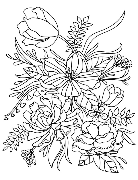 Premium vector relaxation doodle coloring page flower with creative line art design illustration
