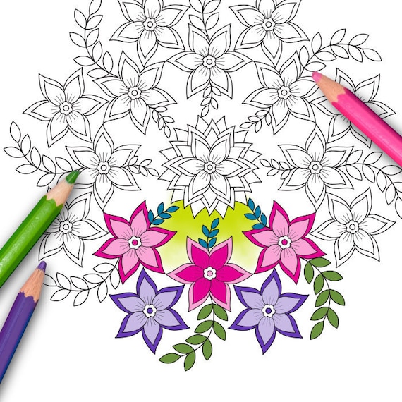 Coloring page flowers instant download relax mandala designs to color for adults to print and color instant download