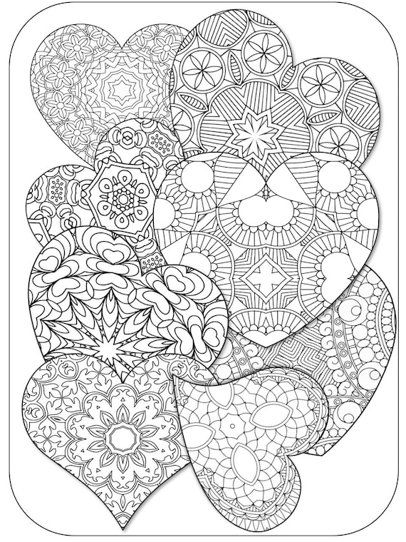 Heart coloring pages adult coloring book volume meditation relaxation patterns to print color printable pdf instant download