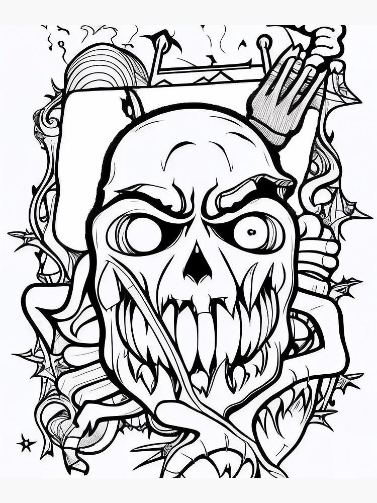 Horror monster adult coloring book page for meditation relax mindfulness greeting card for sale by ulfrgutheitrir