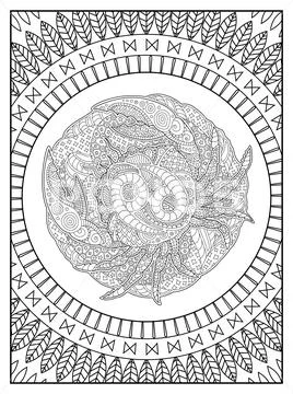 Crab adult coloring page for stress relief relaxation illustration