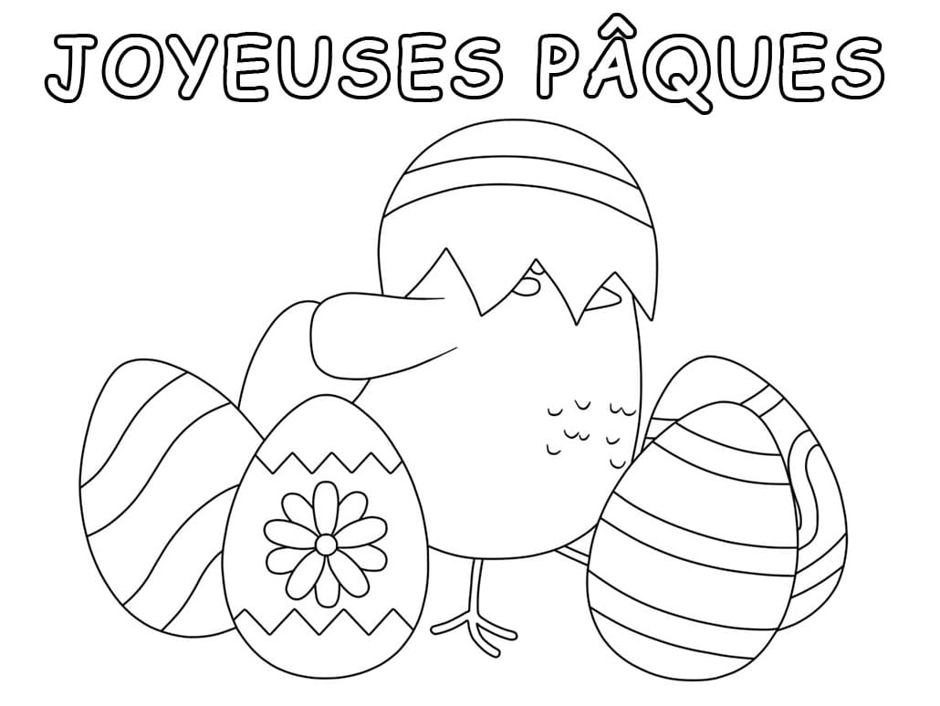 Coloriage joyeuses pãques avec poussin de pãques