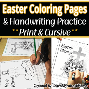 Easter coloring pages and handwriting practice
