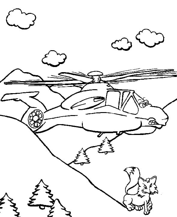 Flying helicopter coloring page