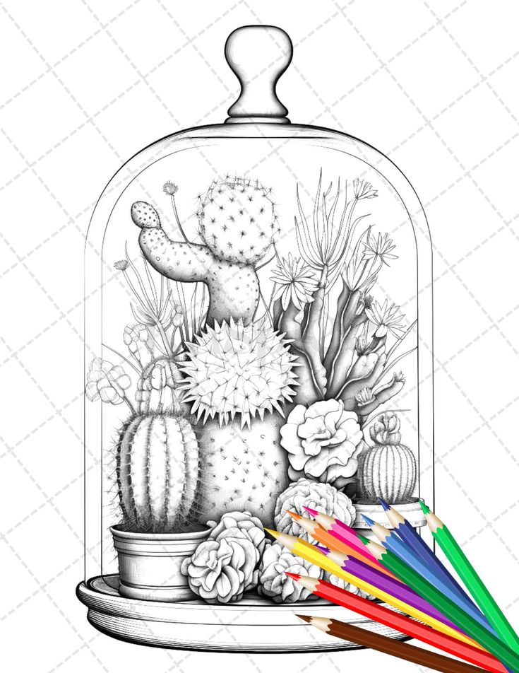 Enchanted terrarium grayscale coloring pag printable for adults pãginas para colorear imprimibl para adultos color vibrante pãginas para colorear