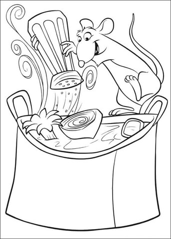 Chef remy is preparing a delicious soup coloring page free printable coloring pages