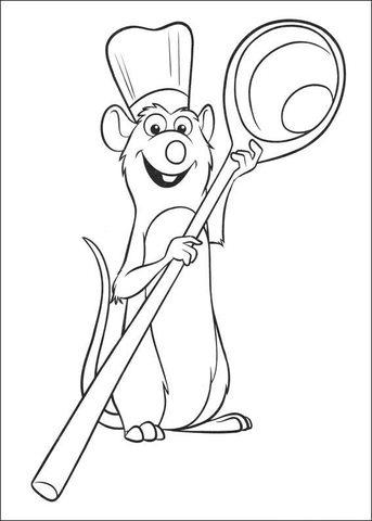 Chef remy with huge spoon coloring page free printable coloring pages