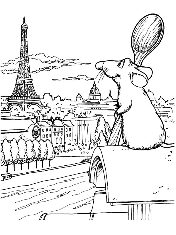 Remy looks at the eiffeltower coloring page