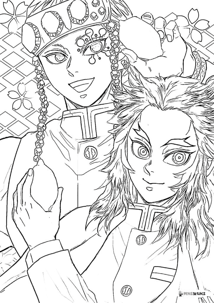 Tengen uzui and kyojuro rengoku coloring page printable