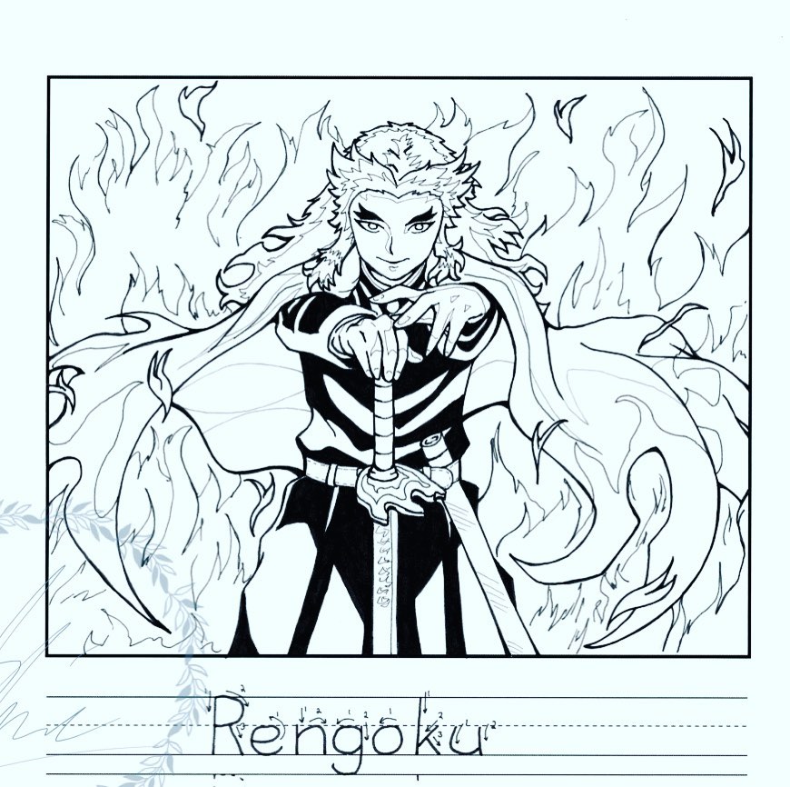 Rengoku kimetsu no yaiba coloring sheet