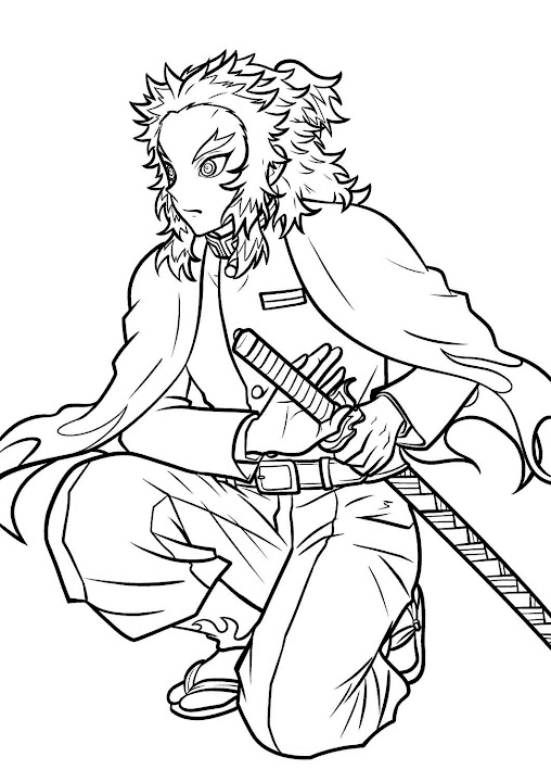 Kyojuro rengoku coloring pages printable for free download